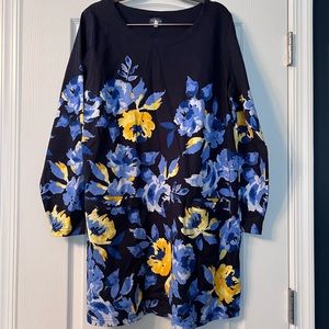 Joules, navy long sleeve dress with blue and yellow floral accents. Size 14